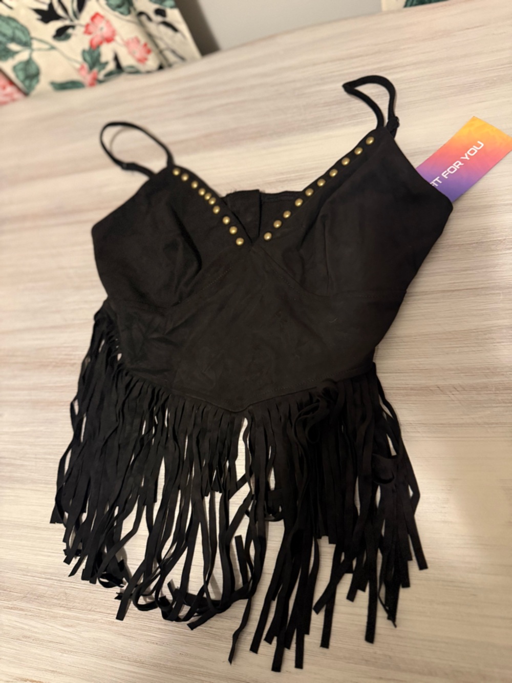 SHEIN Black Fringe Studded Crop Top